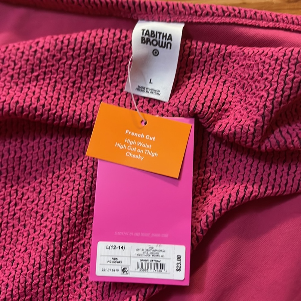 NWT Tabitha Brown Fuscia French Cut High Waist Cheeky Swim Bottoms Sz. L (12-14) - Picture 4 of 5